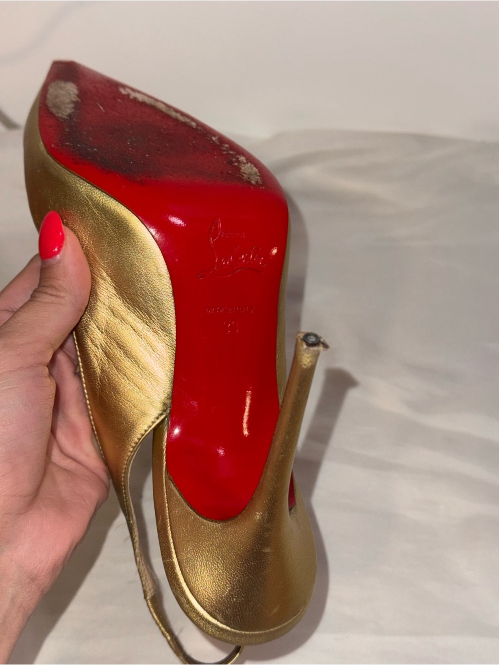 Christian Louboutin Metallic Gold Pointed Slingback Pumps - Picture 8 of 11